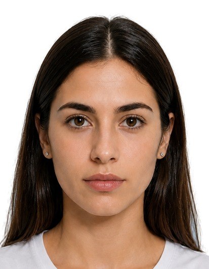Same photo prepared to 35 by 45 mm, with the head height marked